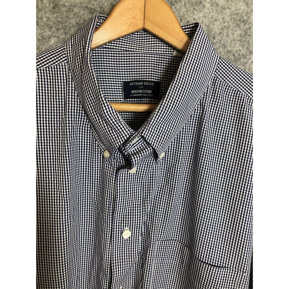 Gitman‎ Bros. Shirt Mens 3XL Blue Gingham Check Cotton Career Casual Rochester